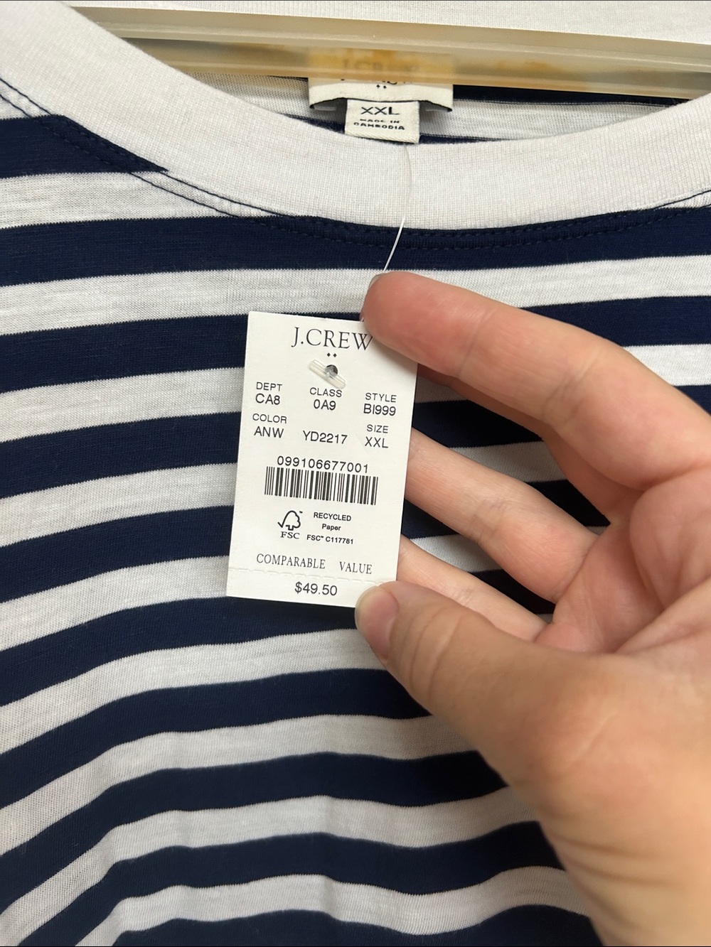 NWT J. Crew Navy and White Striped Long-Sleeve Tee - Picture 2 of 8